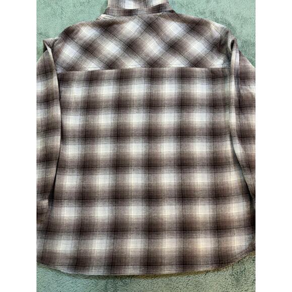 Garage Plaid Flannel Button Up Shirt Brown Cream Size M - Picture 9 of 11